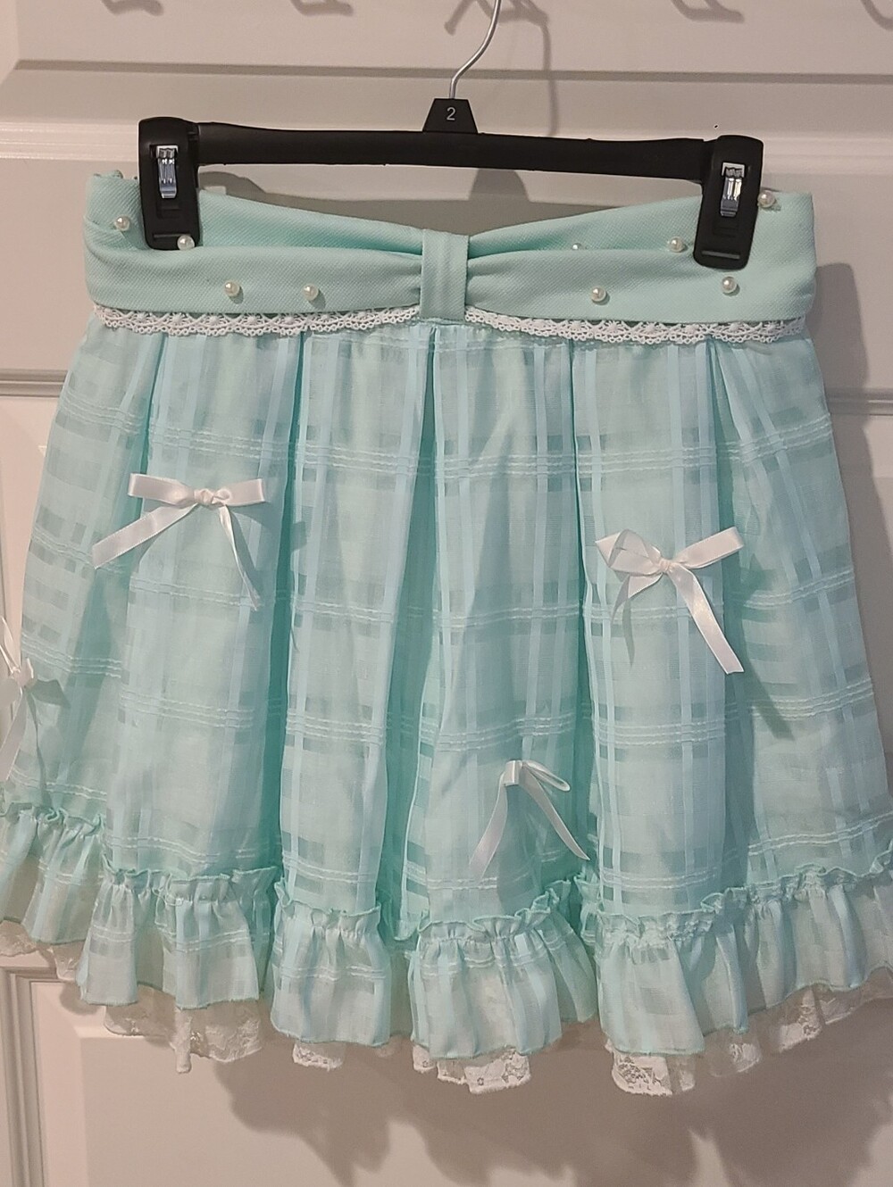 Mint Aqua Ruffled Lace Circle Skirt with Bows